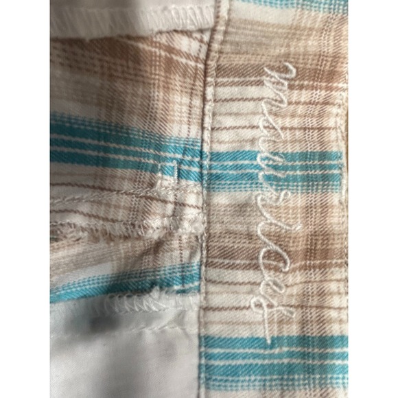 Maurices Plaid Shorts Womens 20 Turquoise Blue Tan Cotton Stretch Casual Summer - Picture 2 of 3